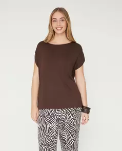 Camiseta Hombro Fruncido Marrón