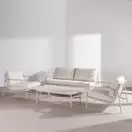 Cyclades - Salón de jardín de 4 plazas de acero y cojines color arcilla