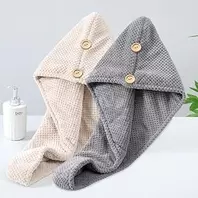 2 Pack Microfiber Hair Towels for Women, Super Absorbent Turban Quick Dry Hair Drying Towel with Button (Beige, Grey)