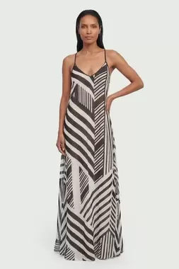 Viscose Georgette Mono Stripe Beach Dress