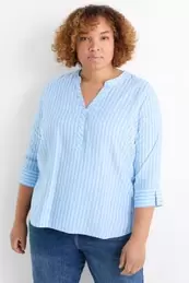 Blusa con escote en pico - de rayas