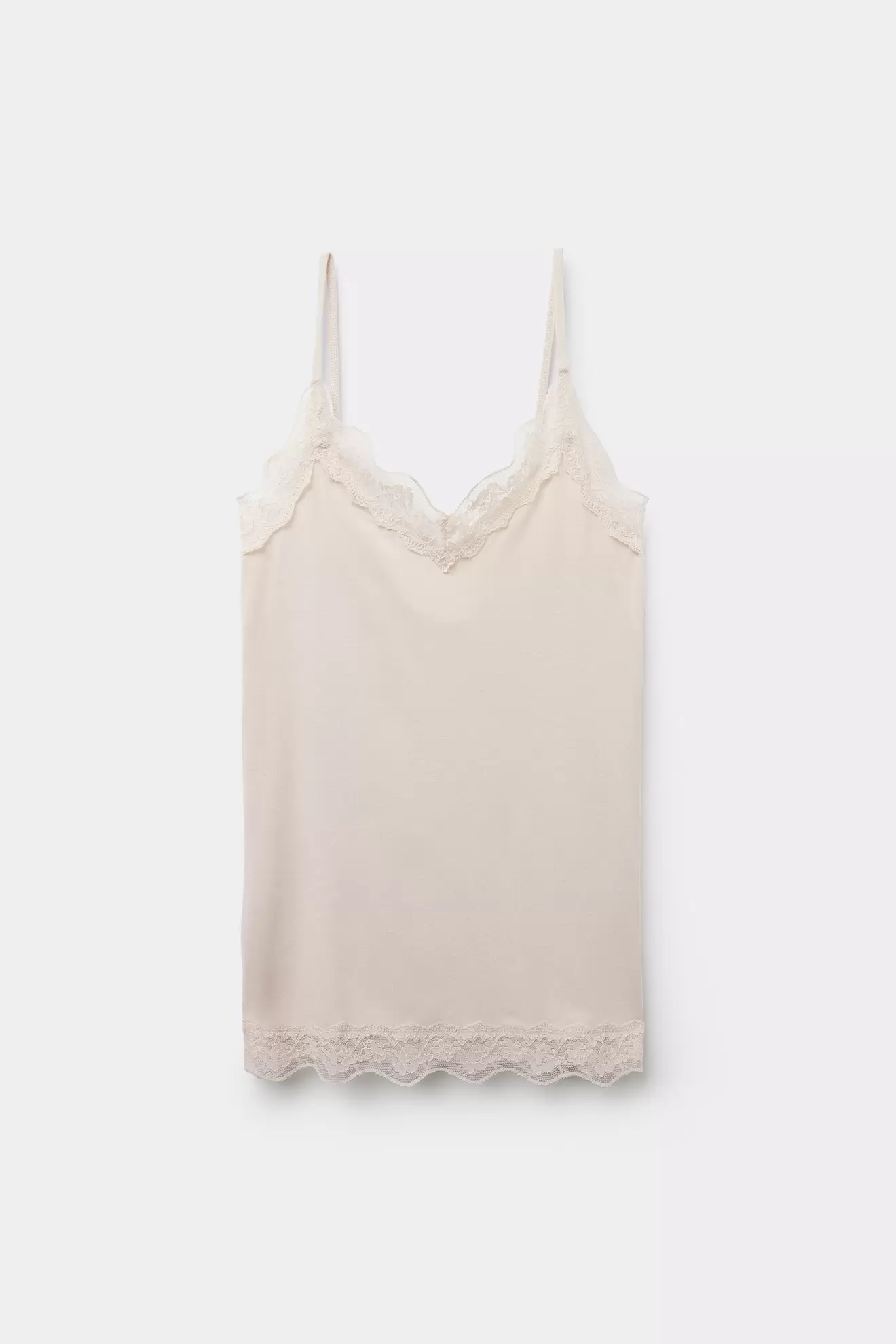 Camiseta Tirantes Finos Escote Pico Viscosa Encaje