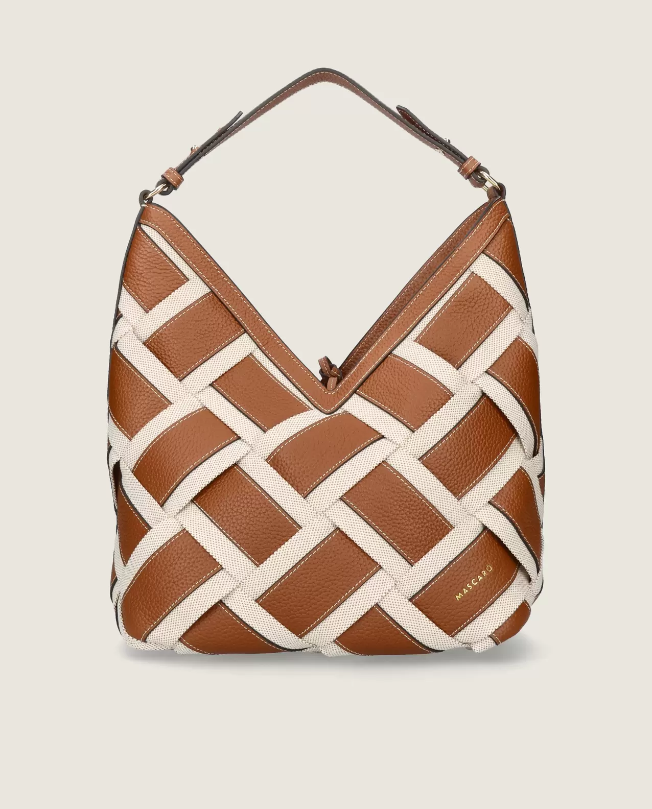 Hobo shoulder bag in leather and textile