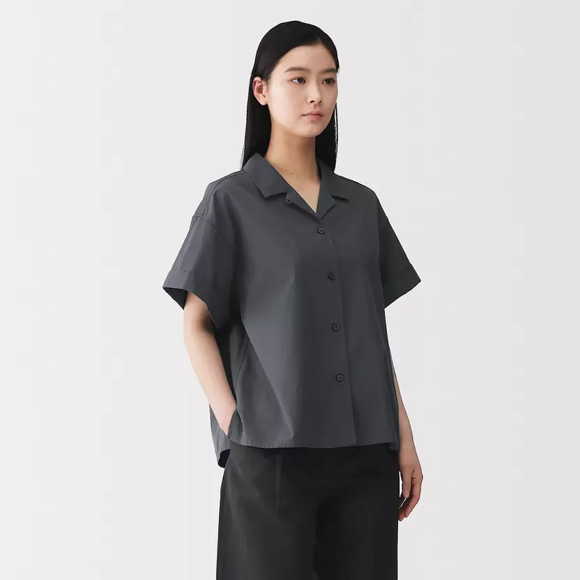 Camisa de manga corta de popelín de algodón orgánico para mujer