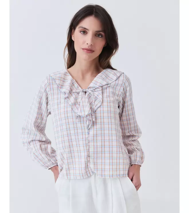 BLUSA CUADROS VOLANTES