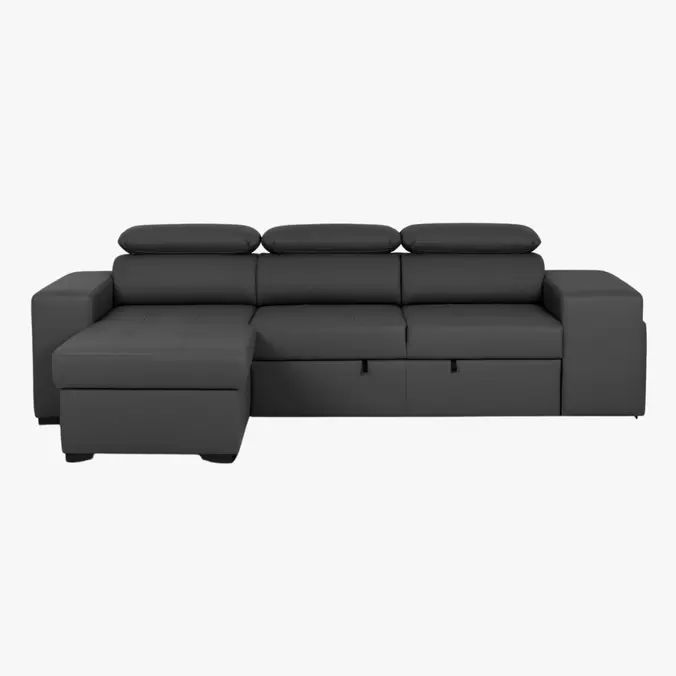 Sofá cama con chaise longue reversible y cabeceras ajustables negro LINO