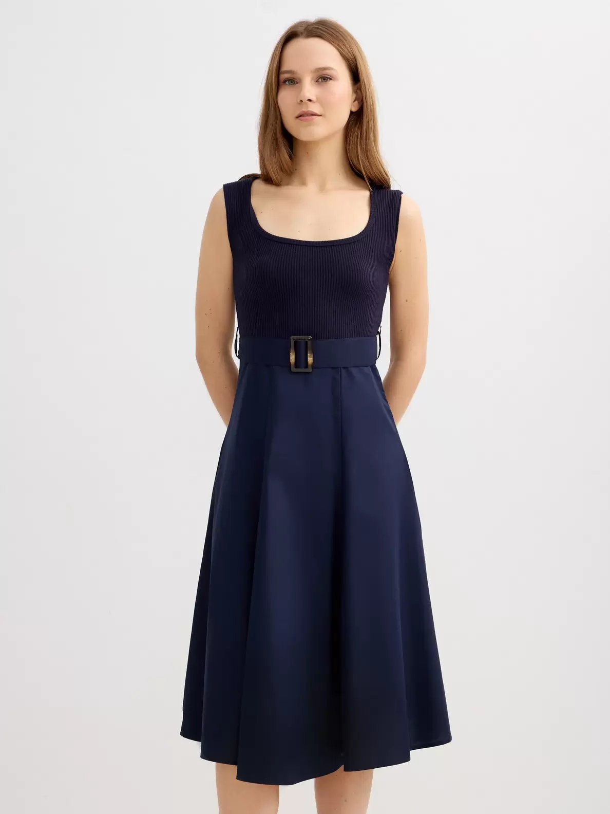 Vestido midi canalé combinado