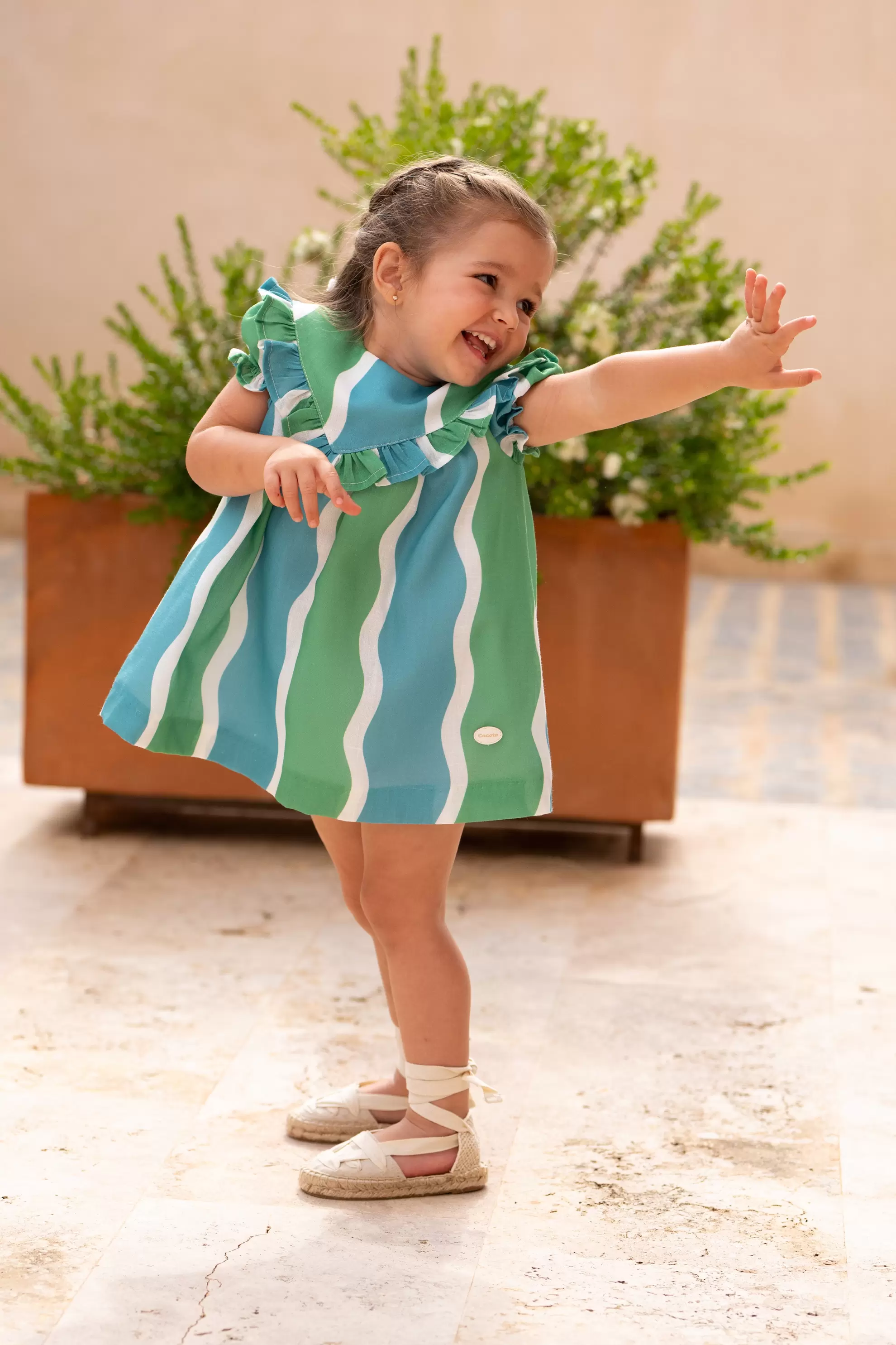 Conjunto bebé vestido y braguita ondas verde azul | Cocote by Charanga