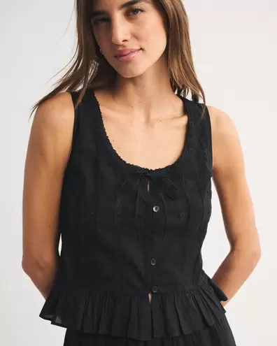 Button-Through Lace-Trim Tank