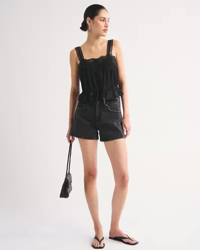 Lace-Trim Cinched Button-Through Cami