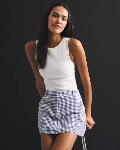 Linen-Blend Tailored Mini Skort