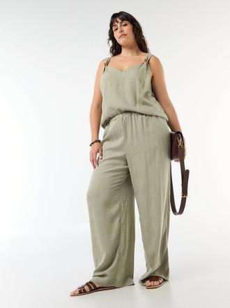 Pantalón ancho de lino mezclado