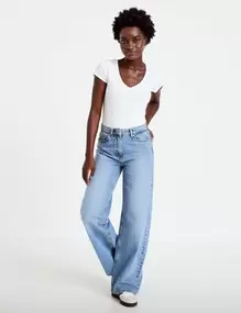 Jeans wide leg taille haute denim double stone femme