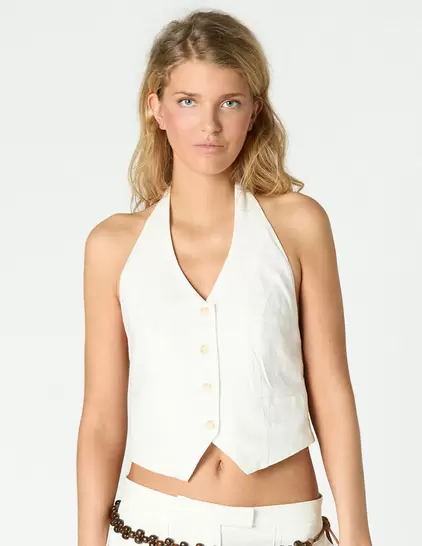 CHALECO LINO HALTER ECRU