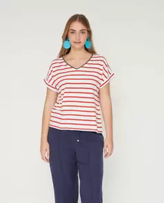 Camiseta Rayas Con Fornitura Metalizada Rojo