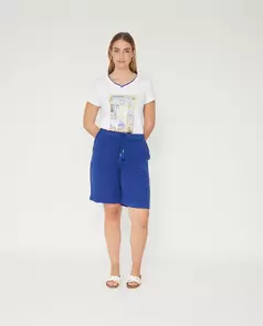 Bermuda Tejido Fluido Con Cintura Elastica Azul Cobalto