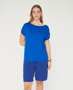 Camiseta Hombro Fruncido Azul Cobalto