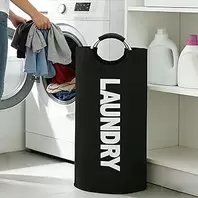 Laundry Storage Basket with Handles, Vertical Clothes Organizer Bag for Bedroom, Bathroom, Dorm, Black