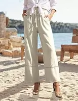 Women's Linen Wide Leg Pants High Waist Casual Drawstring Palazzo Beach Pants with Pockets