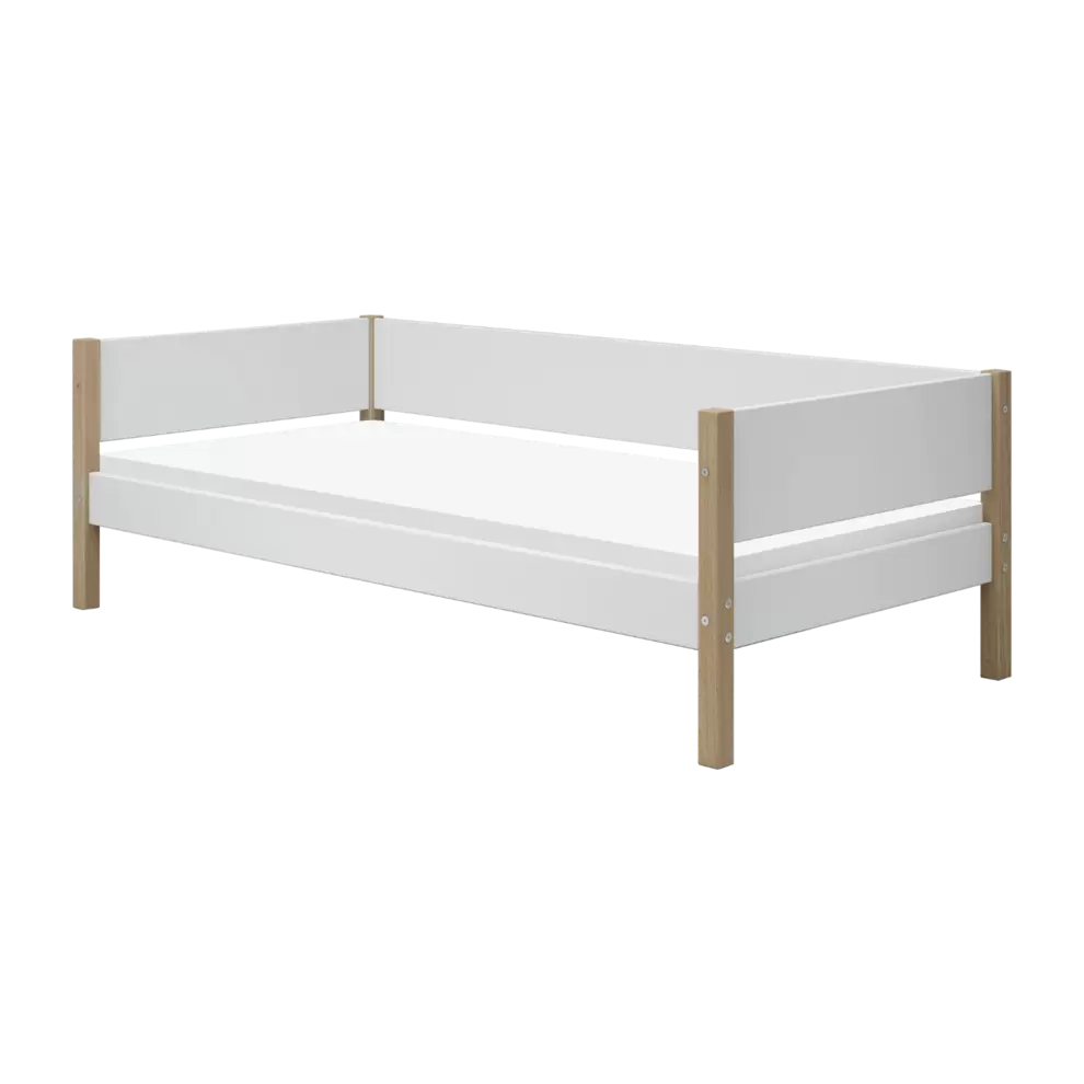 Cama individual, 90x200 cm, Blanco/Roble