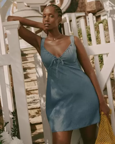Bra-Free Tie-Front Chambray Mini Dress