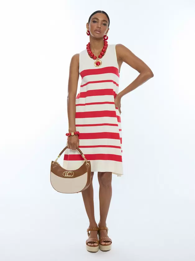Short Knitted Dress with Wide Straps A-line Irregular Stripe