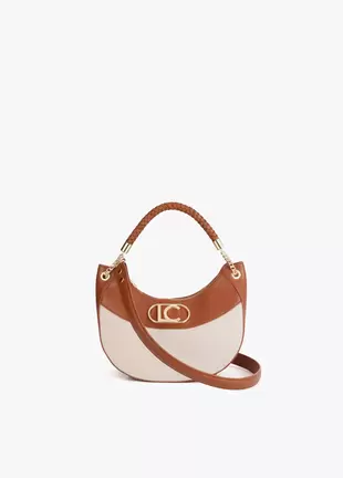 Bicolor Leather Effect and Canvas Hobo