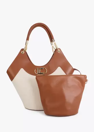Two-Tone Faux Leather and Canvas Shopper