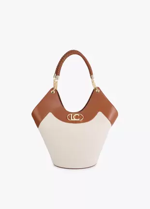 Two-Tone Faux Leather and Canvas Shopper