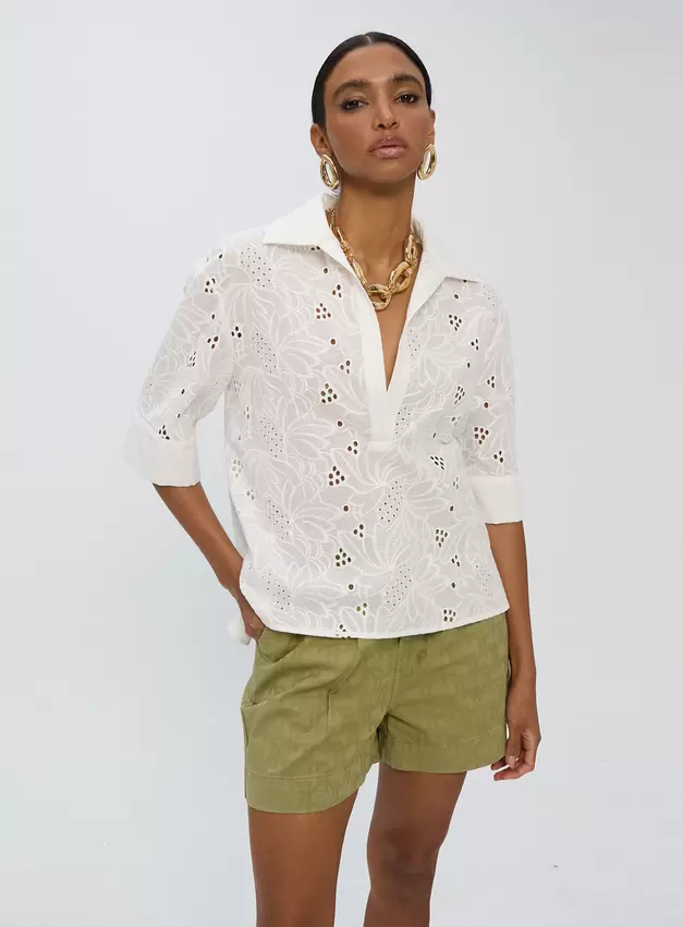 Short Sleeve Polo Neck Cotton Shirt