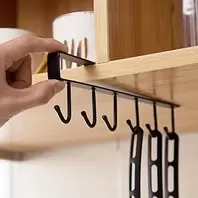 Under Shelf Hanging Organizer with 6 Hooks, Space Saving Shelf for Cups and Kitchen Essentials, for Closet Storage and Home Organization