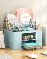 Office Desk Organizer with 3 Drawers, Multifunctional Pen Storage Box, Desk Organizer for Office and Home Supplies, Blue LCC570-01
