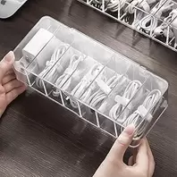 Cable Organizer, Charging Cable Organizer, Clear Plastic Sleeve with Lid, 7 Compartments for Cable, Charger, Phone, Headphones, Remote Control