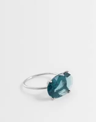 Anillo plateado con piedra azul incrustada de ASOS DESIGN
