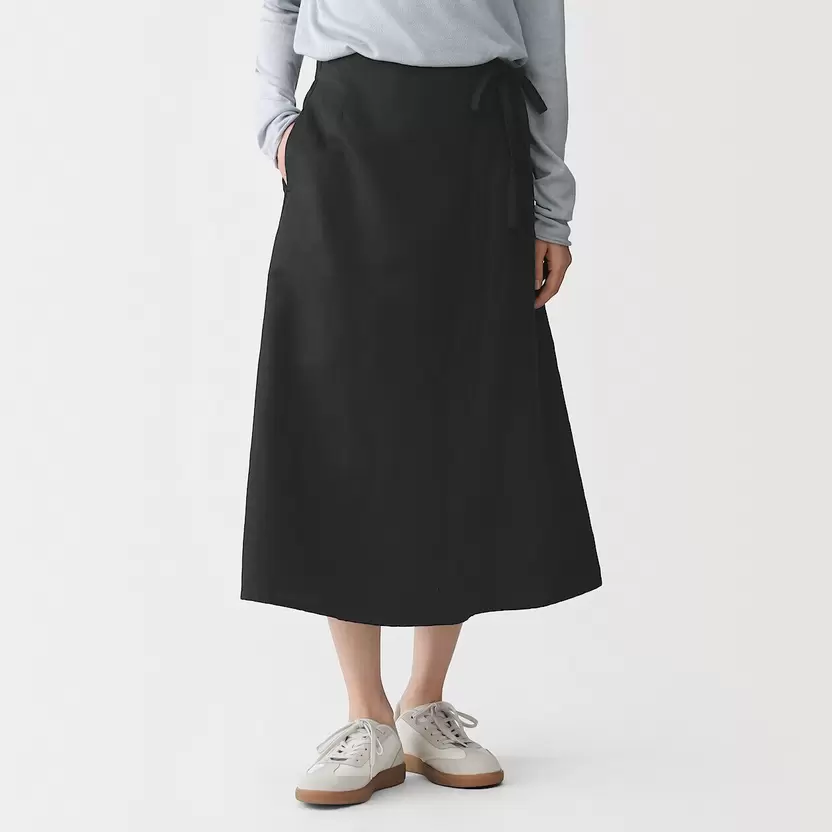 Falda midi de sarga de mezcla de cáñamo para mujer