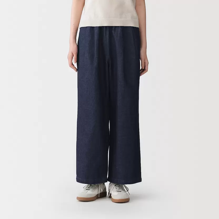 Pantalones vaqueros de pierna ancha y mezcla de lino para mujer
