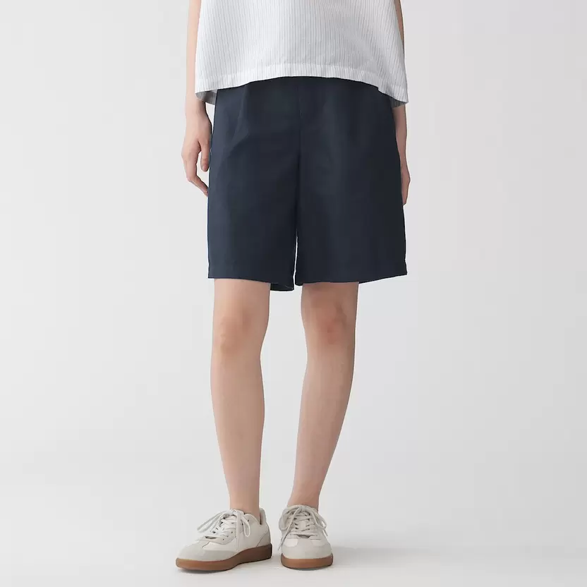 Bermudas de sarga con mezcla de cáñamo para mujer