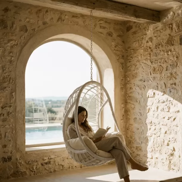 Sillón Colgante Ball Spring Beige 90x70x110