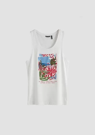 CAMISETA SIN MANGAS REGULAR FIT DE ALGODÓN CON ESTAMPADO BEACHWEAR