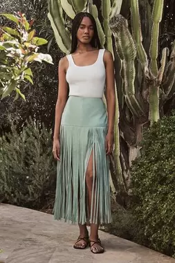 Leather Tassel Midi Skirt