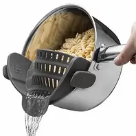 1 Pcs Silicone Strainer, Adjustable Pantry Drainer with Clip for Pans and Bowls, Heat Resistant Fruit Washing Filter for Noodles, Pasta and Vegetables