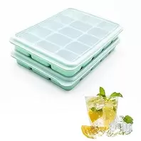 Silicone Ice Tray Set of 2, Reusable Silicone Ice Trays for Freezer with Easy Release and Removable Lid for Ice Cube Maker