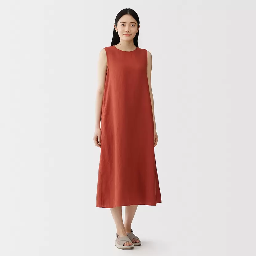 Vestido desmangado de lino lavado para mujer