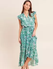 Robe longue portefeuille vert femme