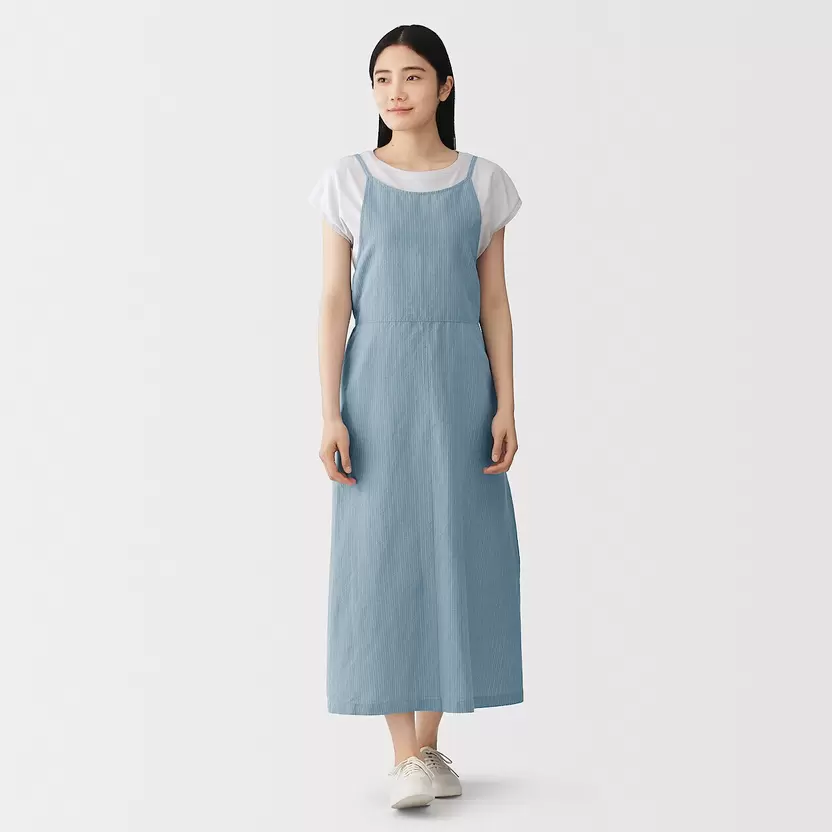 Vestido con forma de delantal de mezcla de cáñamo para mujer