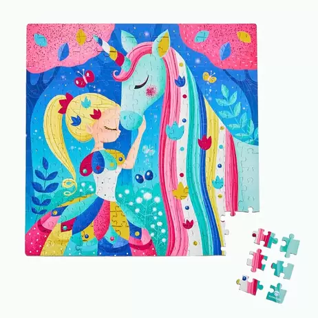 Puzle de 208 piezas: Niña y unicornio brillante