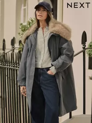 Gris antracita - Parka prémium con cuello de pelo sintético