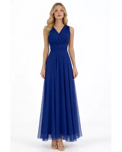 VESTIDO TUL LARGO AZULON