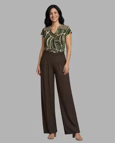 Pantalon Fluido Con Cintura Elastica Marrón