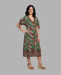 Vestido Estampado Escote Pico Marrón
